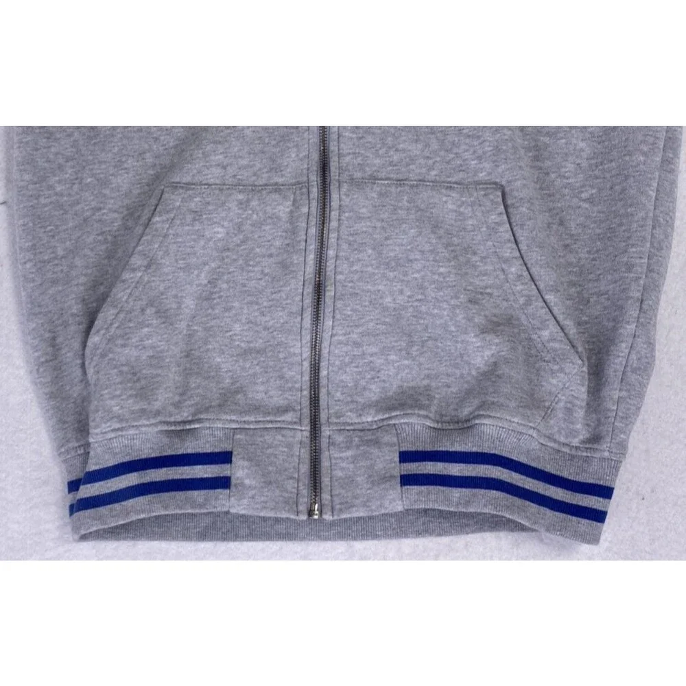 True Religion Men Hoodie Zip Up Gray Blue Alumni Buddha Big Horseshoe Fleece Med